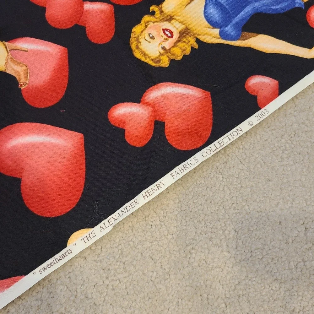 Vintage 2003 Alexander Henry Fabric Sweethearts Heart Sexy Pinup Girls 1/2 yard